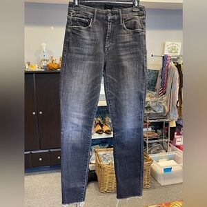 Mother The Looker Ankle Fray Skinny Jeans Stargazing Wash Size 24 Style Black